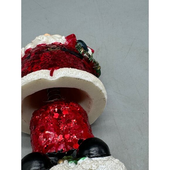 Santa Claus Bobble head Figurine Glittered Holding Gifts Wreath Decoration READ - Picture 7 of 8
